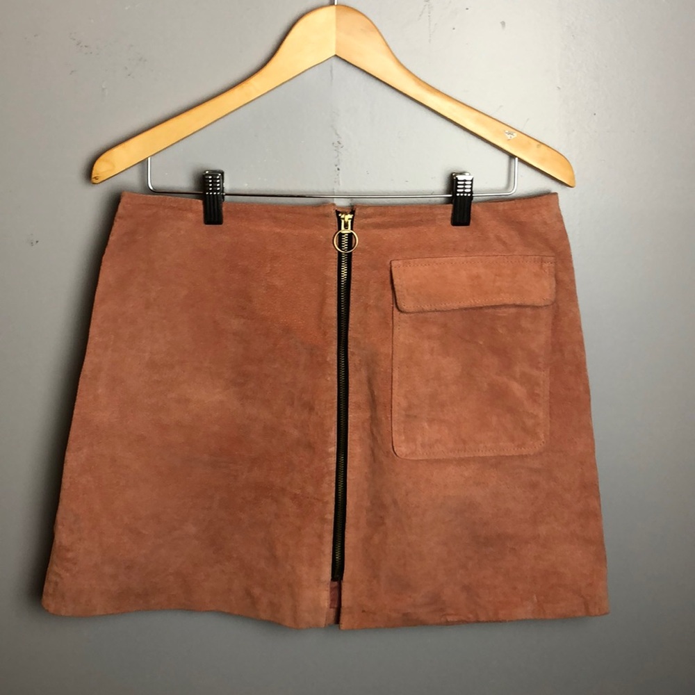Pink suede zip up skirt